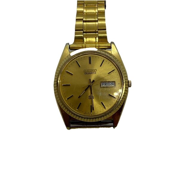 Seiko SQ Presidential Watch Men's Gold Tone Face Bracelet Day Date 5H23-8020 - Picture 2 of 9